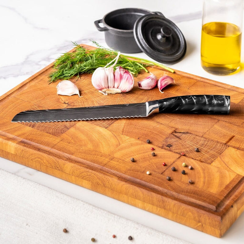 Shinrai Knives - Damascus Print Onyx 9-delige Messenset + Messenblok Rotate Messenset met blok Shinrai Knives 