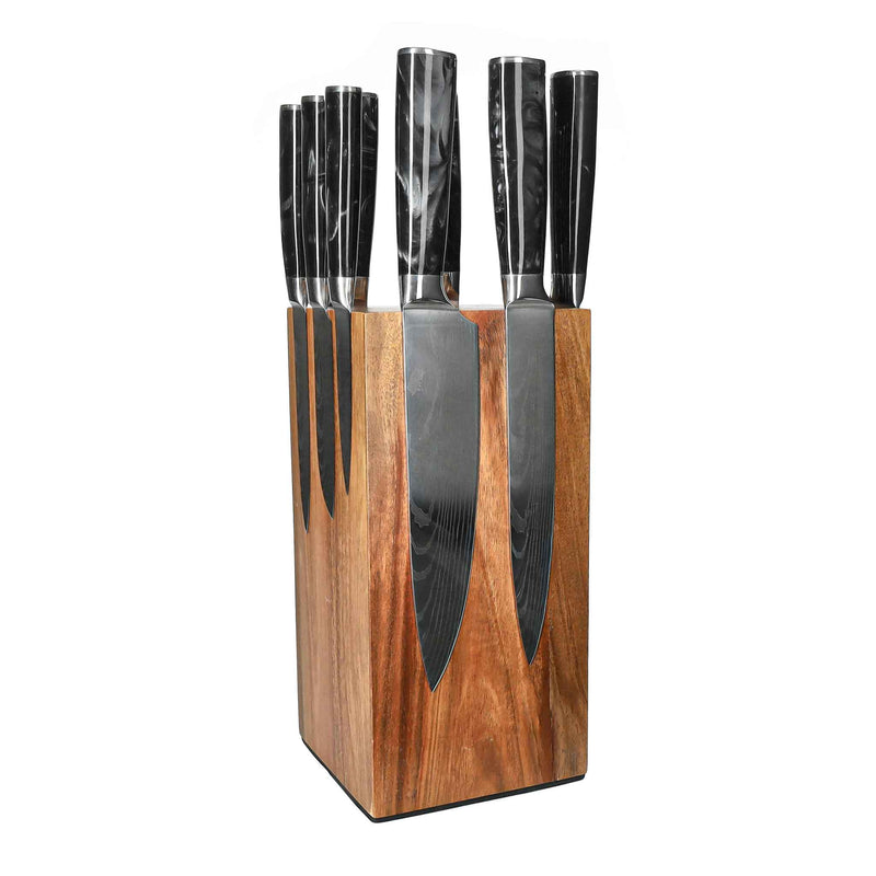 Shinrai Knives - Damascus Print Onyx 9-delige Messenset + Messenblok Rotate Messenset met blok Shinrai Knives 
