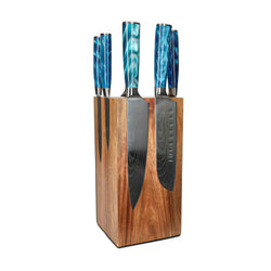 Shinrai Knives - Damascus Print Sapphire 6-delige Messenset + Messenblok Rotate Messenset met blok Shinrai Knives 