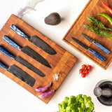 Shinrai Knives - Damascus Print Sapphire 6-delige Messenset + Messenblok Rotate Messenset met blok Shinrai Knives 