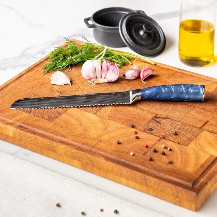 Shinrai Knives - Damascus print Sapphire 6-delige Messenset + Messenblok Stans Messenset met blok Shinrai Knives 