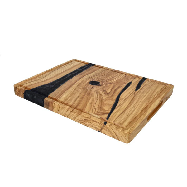 Shinrai Knives - Epoxy Onyx Cutting Board Olive Wood - 40 x 30 x 3 cm