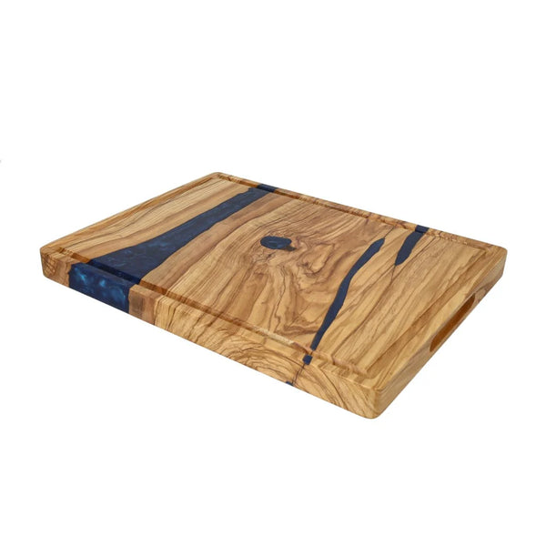 Shinrai Knives - Epoxy Sapphire Cutting Board Olive Wood - 40 x 30 x 3 cm