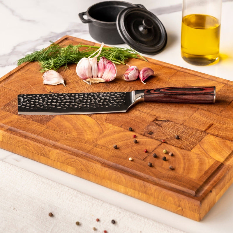 Shinrai Knives - Hammered RVS 4-delige Messenset - Koksmes + Broodmes + Nakiri + Schilmes Messenset Shinrai Knives 