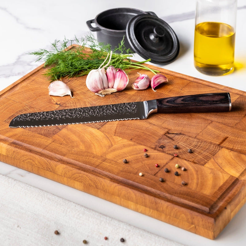 Shinrai Knives - Hammered RVS 5-delige Messenset - Koksmes + Broodmes + Nakiri + Kleine Santoku + Schilmes Messenset Shinrai Knives 