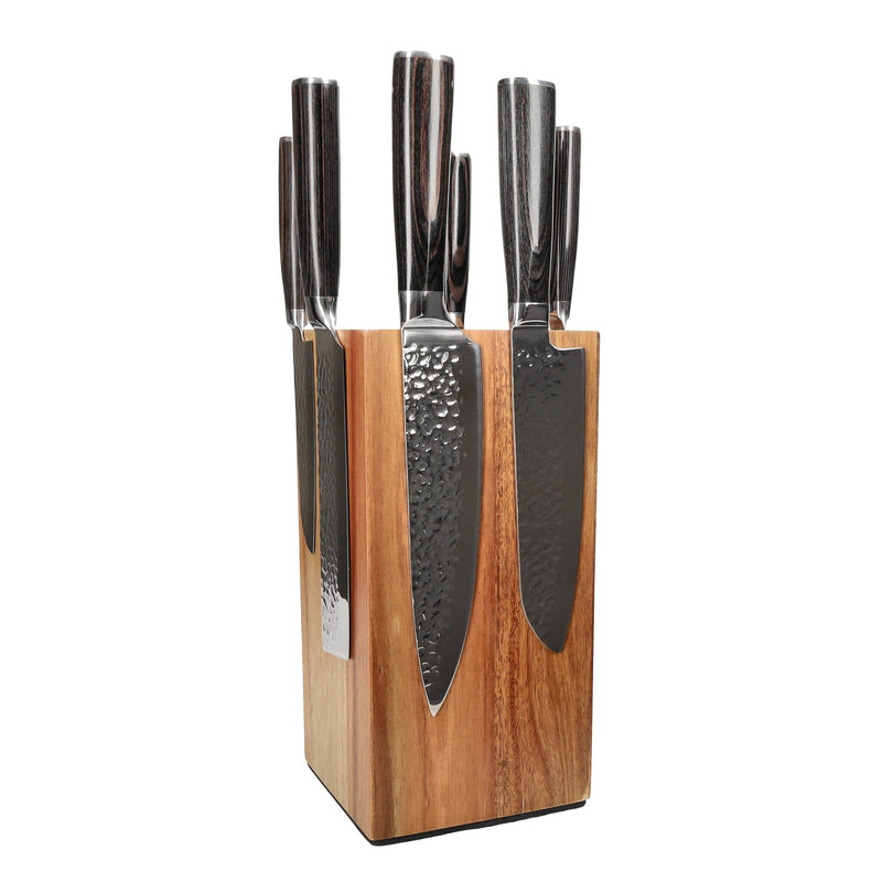 Shinrai Knives - Hammered RVS 6-delige Messenset + Messenblok Rotate Messenset met blok Shinrai Knives 