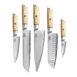 Shinrai Knives - Hikari Damascus 5-piece knife set + Knife block Double-sided black