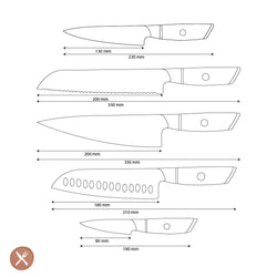 Shinrai Knives - Hikari Damascus 5-piece knife set + Knife block Double-sided black