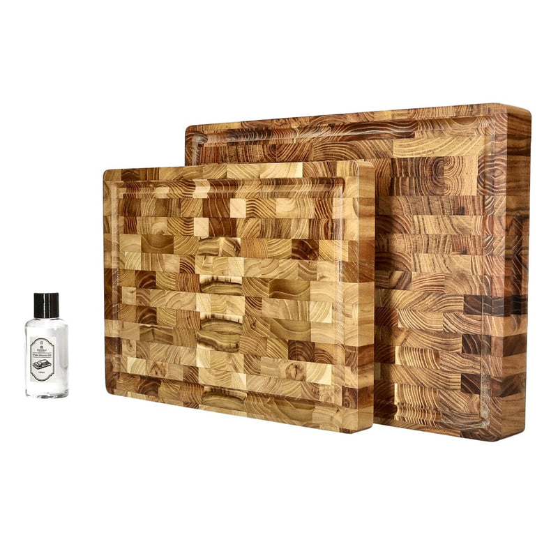 Luxury Teak Wood End Grain Cutting Board Bundle