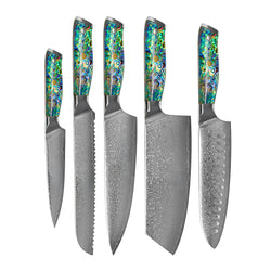 Shinrai Knives - Parelmoer Jewels 5-delige Messenset + Messenblok Stans Messenset met blok Shinrai Knives 