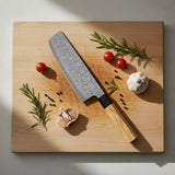 Takumi Kaza 4-piece Damascus Knife Set - Santoku + Bread Knife + Nakiri + Paring Knife