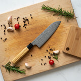 Takumi Kaza 4-piece Damascus Knife Set - Santoku + Bread Knife + Nakiri + Paring Knife