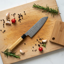 Takumi Kaza 4-piece Damascus Knife Set - Santoku + Bread Knife + Nakiri + Paring Knife
