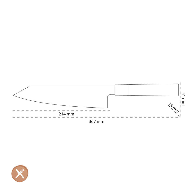 Shinrai Knives - Kurayami Damascus Kiritsuke knife 20 cm