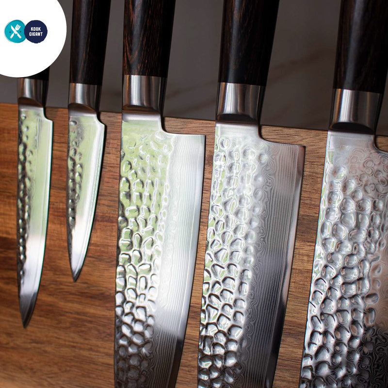 5 Pieces Damascus steel Hammered kitchen knife set, 2 tone Green wood –  Damascus Palace Inc