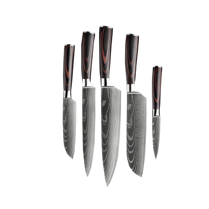 Quality Damascus Print Knives - 9 piece knife set