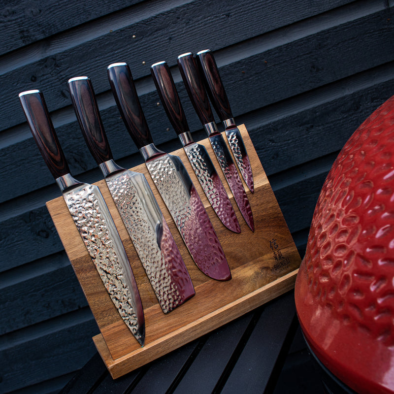 Hammered Stainless Steel Series 6-piece Knife Set + Acacia Wood Magnet –  ShinraiKnives