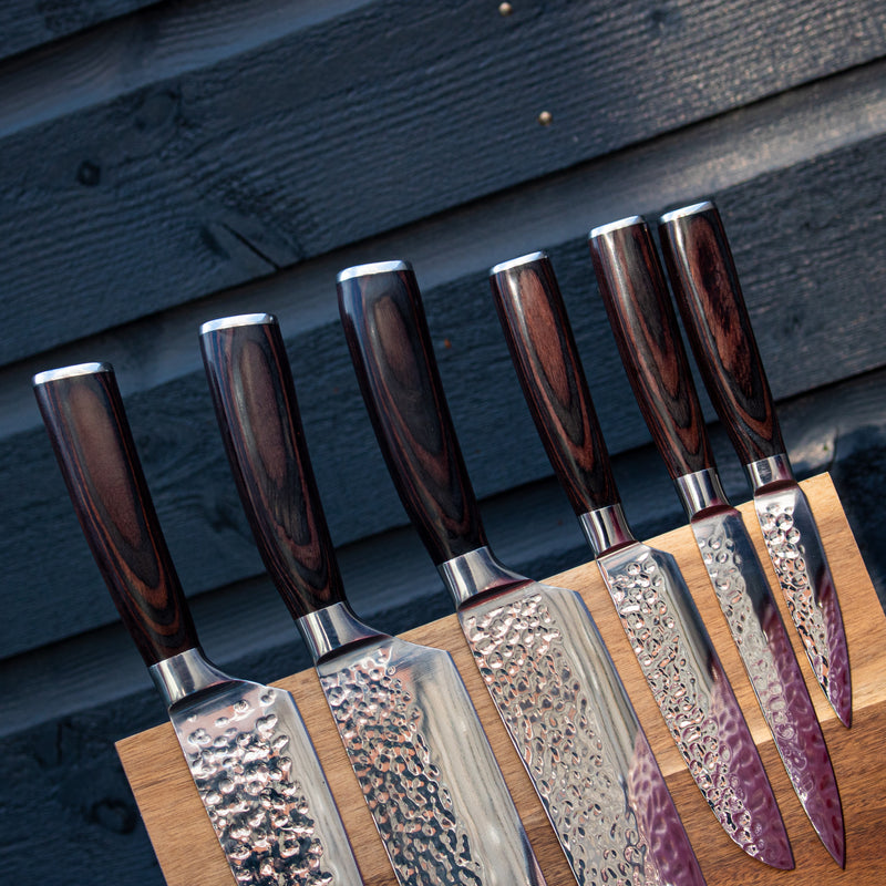 Hammered Stainless Steel Series 6-piece Knife Set + Acacia Wood