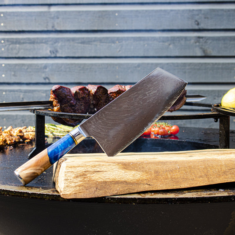 Epoxy Sapphire - Damascus Nakiri knife 19 cm
