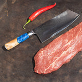Epoxy Sapphire - Damascus Nakiri knife 19 cm