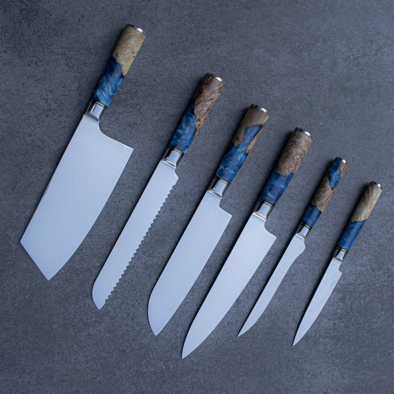 Damascus Steel Knife Set: 6 Pieces