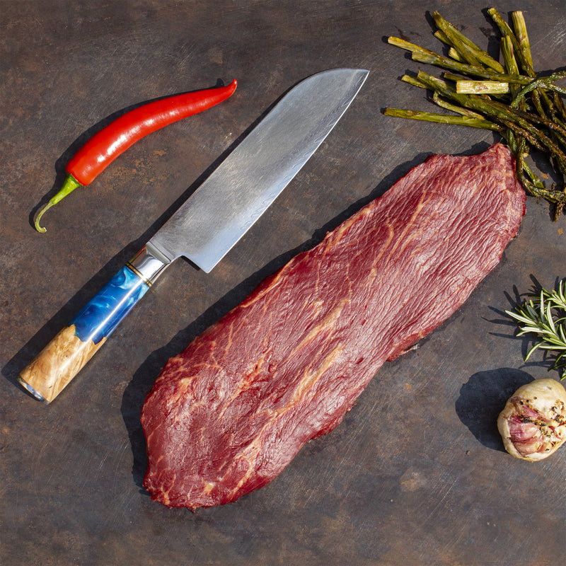 Epoxy Sapphire - Damascus Santoku knife 18 cm