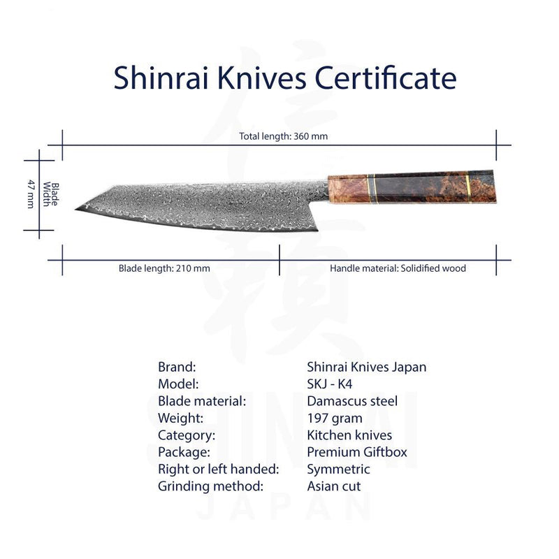 Kiritsuke Octagons Damascus Knife 23 cm - Style 1