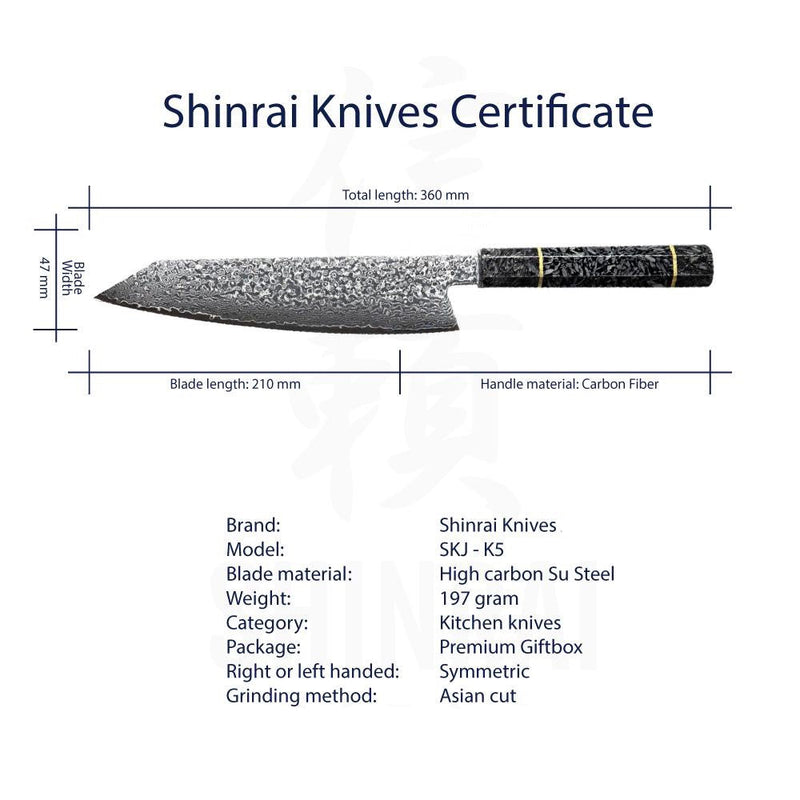 Kiritsuke Octagons Damascus Knife 23 cm - Style 3