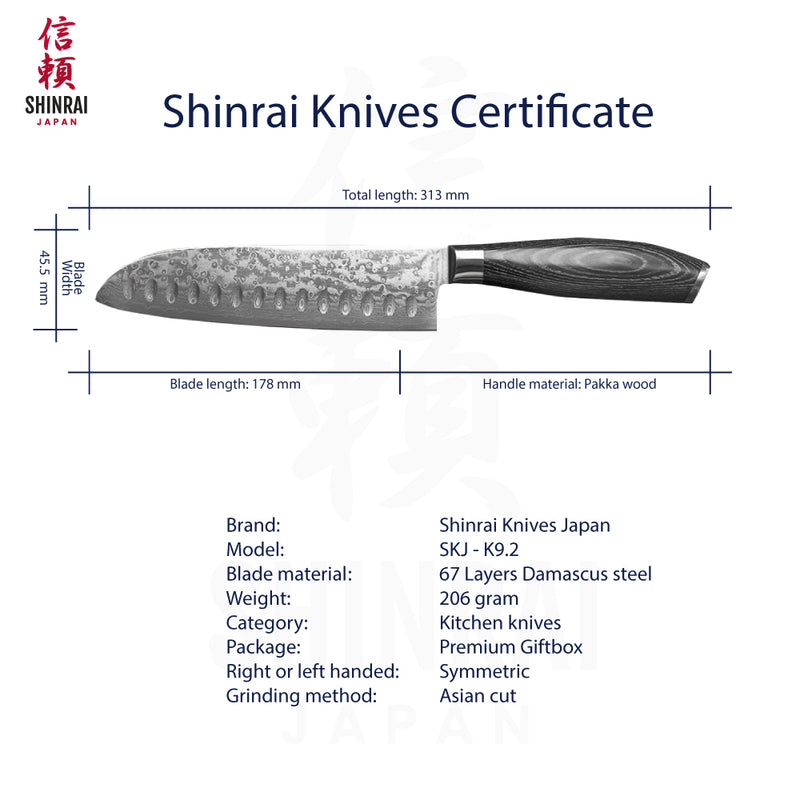 Damascus Pakka Wood Series - Santoku Knife