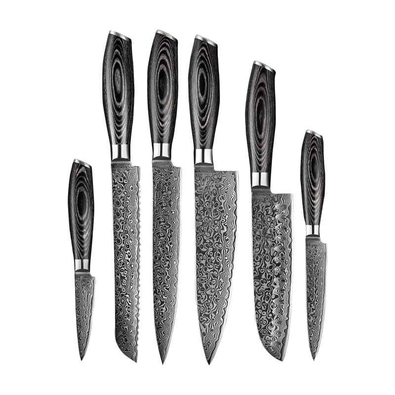 Damascus Steel Knife Set: 6 Pieces