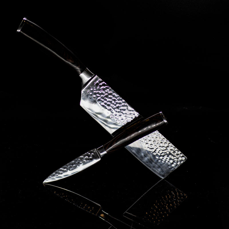 6 Piece Hammered Damascus Steel Knife Set with 16-Layer Steel Blade an –  Marketfleet Inc.