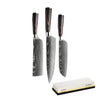 DAMASCUS PRINT 3-PIECE KNIFE SET + SHARPENING STONE