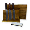 DAMASCUS PRINT 3 PIECE KNIFE SET + SHARPENING STONE + MAGNETIC HOLDER + CUTTING BOARD