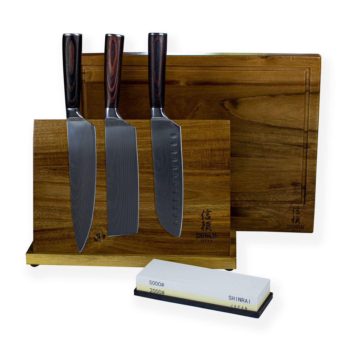 EPOXY ONYX 9 PIECE DAMASCUS PRINT KNIFE SET + ACACIA HOLDER