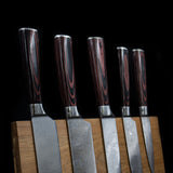Damast Print Series 5-delige messenset set 1 + Acacia Houder Style 1 (Foto aanpassen) Keukenmessen Shinrai Japan 