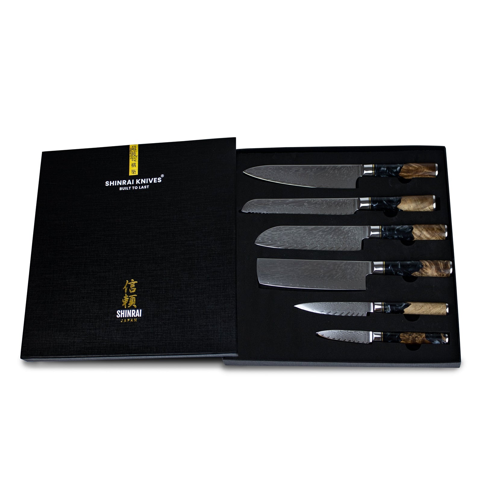 Epoxy Onyx 6-delige Japanse Damascus Messenset – ShinraiKnives