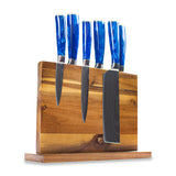 Epoxy Sapphire 6-delige Damascus Print Messenset + Acacia houder dubbelzijdig Shinrai Japan 