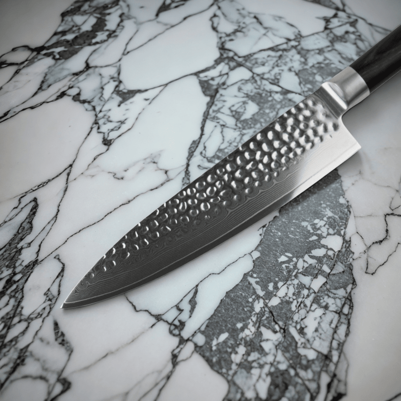 Hammered Damast BR 5-delige Damascus Messenset + Acacia houder enkelzijdig Messenset met blok Shinrai Japan 