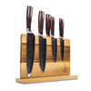HAMMERED STAINLESS STEEL 6-PIECE KNIFE SET + ACACIA HOLDER DOUBLE SIDED