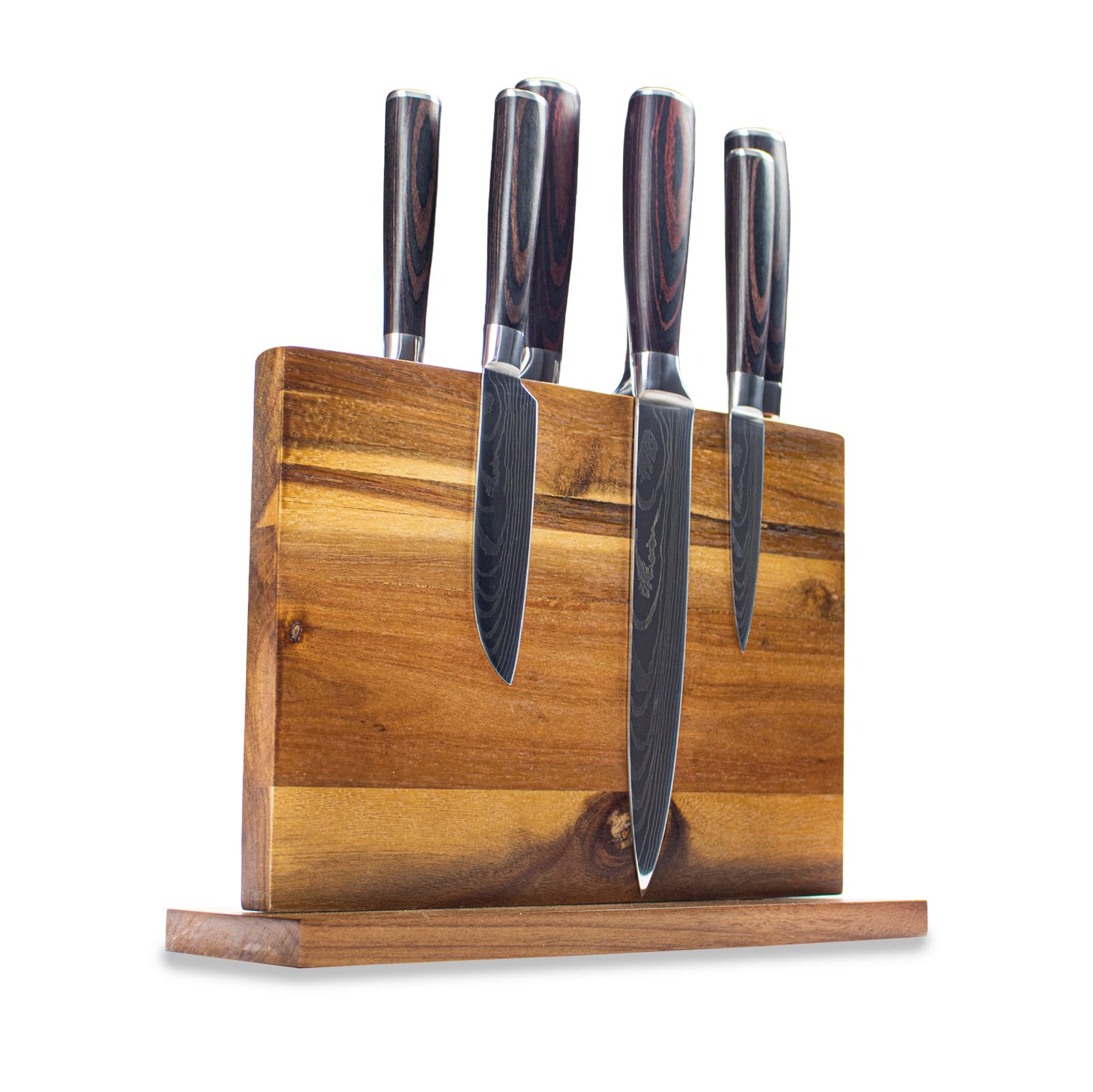 KNIFE SET DAMASCUS PRINT 7-PIECE + ACACIA HOLDER DOUBLE