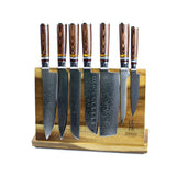Micarta Jewels 7-delige Damascus Messenset + Acacia houder enkelzijdig Messensets Shinrai Japan 